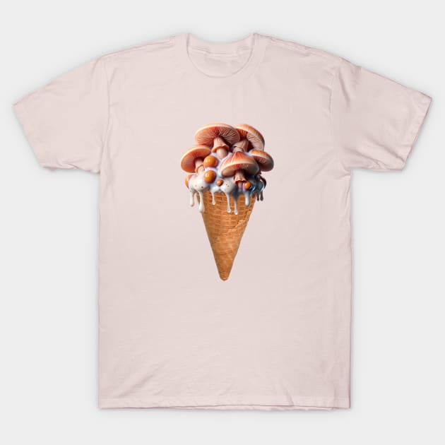 digital collage- Slimy Mushroom Ice-cream T-Shirt by Fantasy West Design